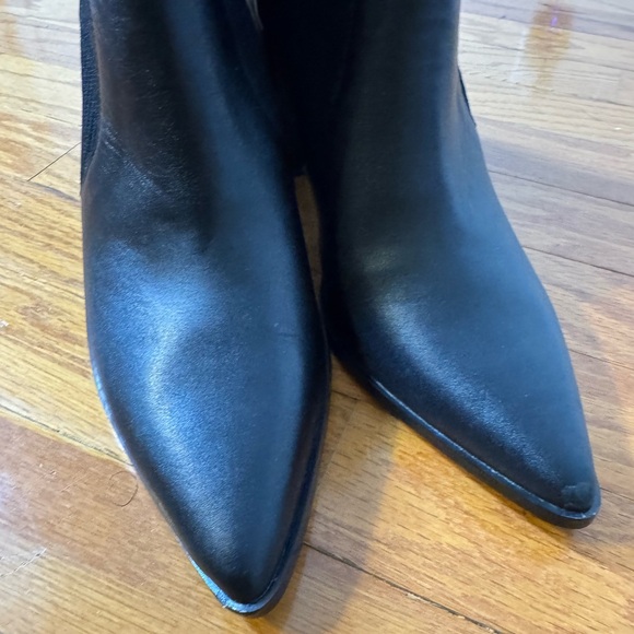 Steve Madden Tackle Black Leather Pointed-Toe Sock Boots - Picture 7 of 10